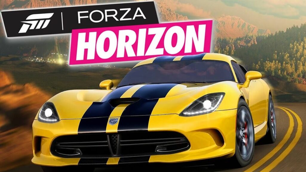 Capa do jogo Forza Horizon com um camaro amarelo andandoem um deserto