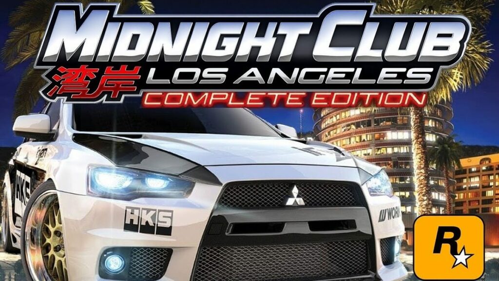 Capa do jogo Midnight Club com um carro grande e um fundo de cidade