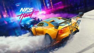 Melhores jogos de corrida para XBox com a capa de Need For Speed Heat com um carro amarelo fazendo drift em um fundo colorido